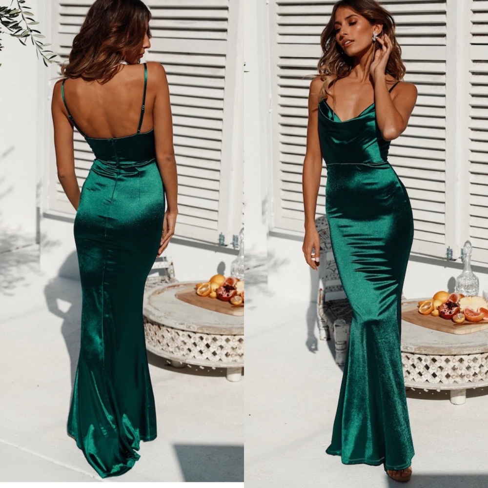 Hello Molly Test of Time Maxi Satin Dress Green